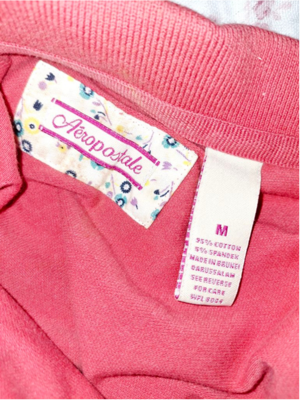 Aeropostale Coral Short Sleeve Polo Tee with Yellow Butterfly, Size M Y2K preppy - Picture 6 of 6
